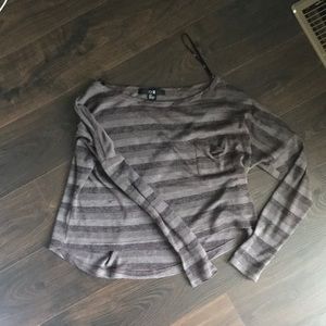 Brown Striped Long Sleeve Crop Top